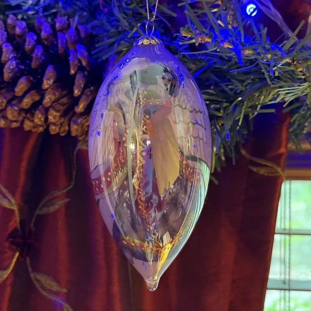 2005 Pier 1 Imports Li Bien Angel Harp Iridescent Christmas Teardrop Ornament 5”